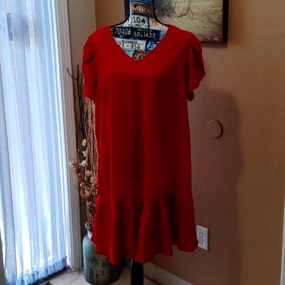 🌟 3 For $15!!  Shein Gauzy petal sleeve dress Red Or Blue - Picture 5 of 8